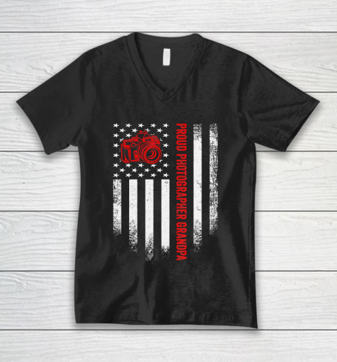 GrandFather gift shirt Vintage American Flag Proud Photographer Grandpa Distressed T Shirt V-Neck T-Shirt