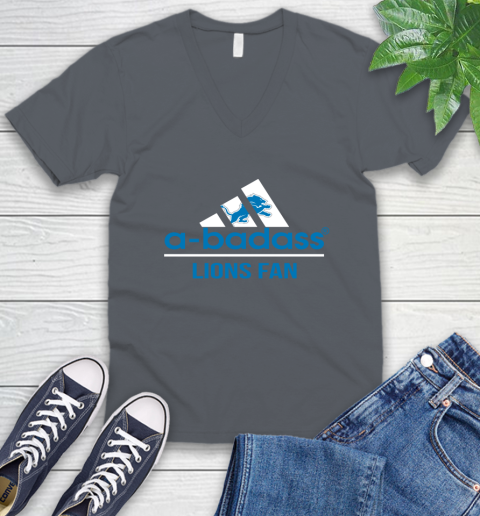 NFL A Badass Detroit Lions Fan Adidas Football Sports V-Neck T-Shirt 4