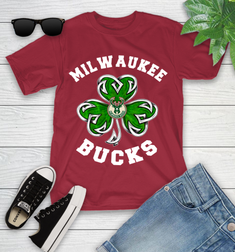 NBA Milwaukee Bucks Three Leaf Clover St Patrick's Day Basketball Sports Youth T-Shirt 14