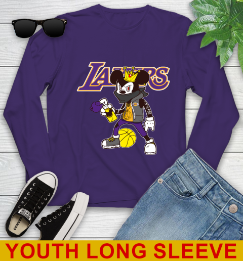 Los Angeles Lakers NBA Basketball Mickey Peace Sign Sports Youth Long Sleeve 5