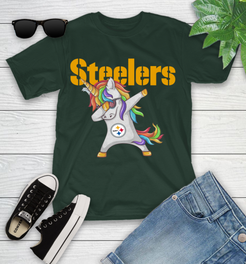 Pittsburgh Steelers NFL Football Funny Unicorn Dabbing Sports Youth T-Shirt 5