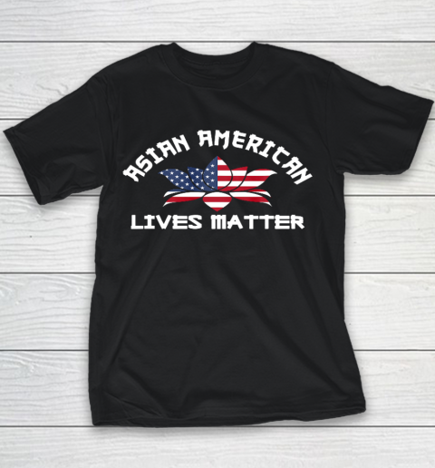 Asian American Lives Matter US Flag Lotus Flower Stop Hate Youth T-Shirt