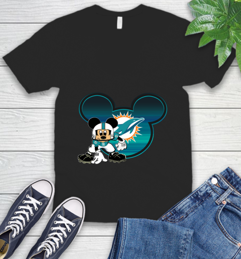 NFL Miami Dolphins Mickey Mouse Disney Football T Shirt V-Neck T-Shirt 2