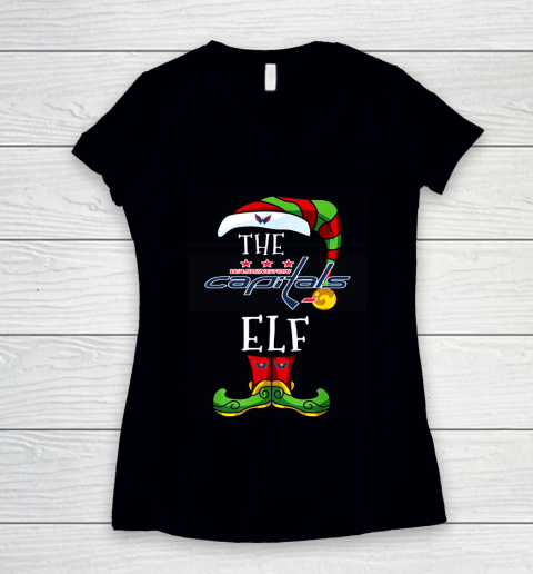 Washington Capitals Christmas ELF Funny NHL Women's V-Neck T-Shirt