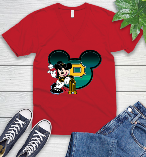 MLB Pittsburgh Pirates The Commissioner's Trophy Mickey Mouse Disney V-Neck T-Shirt 7