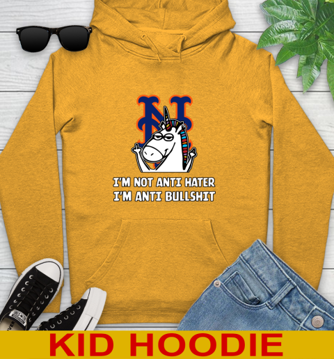 New York Mets MLB Baseball Unicorn I'm Not Anti Hater I'm Anti Bullshit Youth Hoodie 3