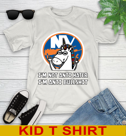 New York Islanders NHL Hockey Unicorn I'm Not Anti Hater I'm Anti Bullshit Youth T-Shirt 12
