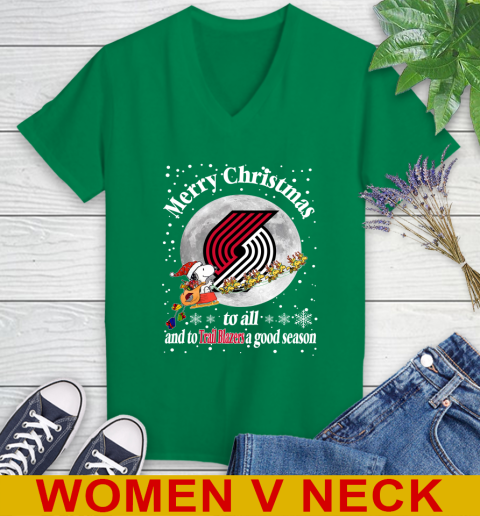 Portland Trail Blazers Merry Christmas To All And To Trail Blazers A Good Season NBA Basketball Sports Women's V-Neck T-Shirt 5