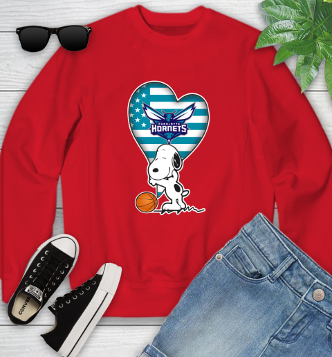 Charlotte Hornets NBA Basketball The Peanuts Movie Adorable Snoopy Youth Sweatshirt 9