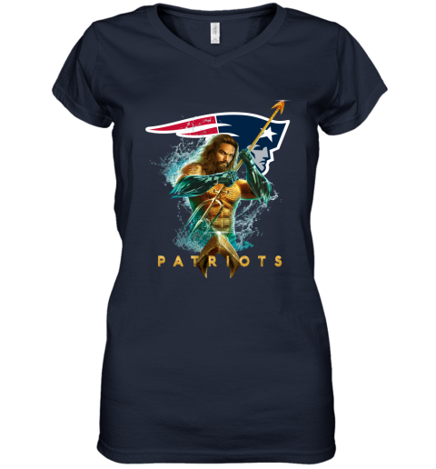 NFL New England Patriots Aquaman DC Football Sports t31RGJ2ODYA women v neck t shirt 39 95 151514 front navy
