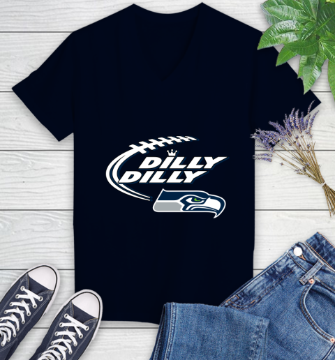 NFL Seattle Seahawks Dilly Dilly Football Sports Women's V-Neck T-Shirt 3