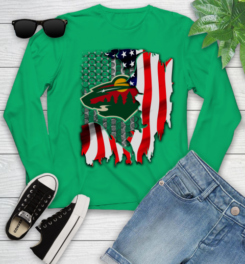 Minnesota Wild NHL Hockey American Flag Youth Long Sleeve 7