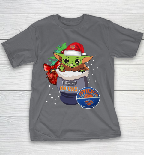 New York Knicks Christmas Baby Yoda Star Wars Funny Happy NBA Youth T-Shirt 7