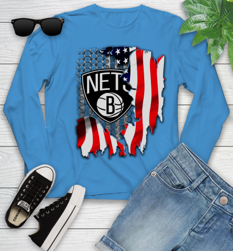 Brooklyn Nets NBA Basketball American Flag Youth Long Sleeve 8