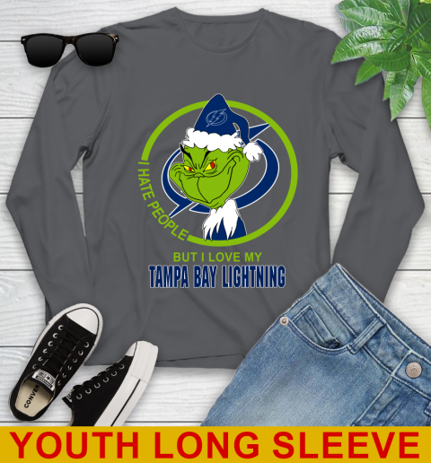 Tampa Bay Lightning NHL Christmas Grinch I Hate People But I Love My Favorite Hockey Team Youth Long Sleeve 9