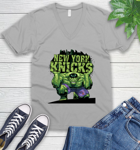 New York Knicks NBA Basketball Incredible Hulk Marvel Avengers Sports V-Neck T-Shirt 4