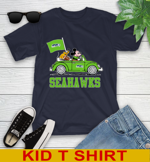 NFL Football Seattle Seahawks Pluto Mickey Driving Disney Shirt Youth T-Shirt - Image 4