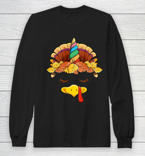Unicorn Turkey Face Girls Women Thanksgiving Gifts Long Sleeve T-Shirt