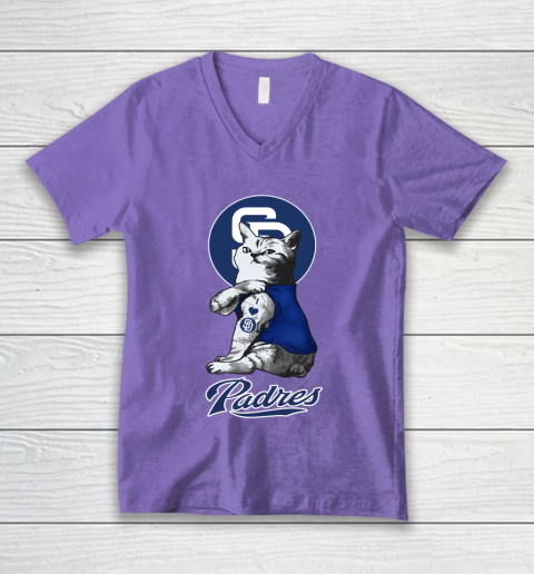 MLB Baseball My Cat Loves San Diego Padres V-Neck T-Shirt 8