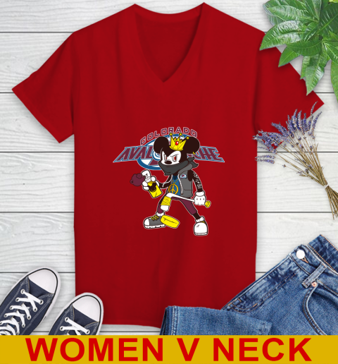 Colorado Avalanche NHL Hockey Mickey Peace Sign Sports Women's V-Neck T-Shirt 12
