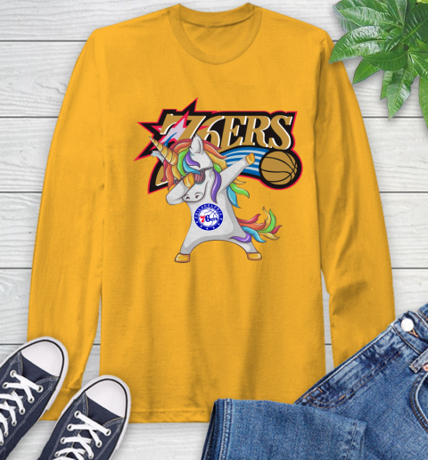 Philadelphia 76ers NBA Basketball Funny Unicorn Dabbing Sports Long Sleeve T-Shirt 3