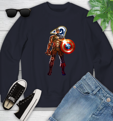 NFL Captain America Marvel Avengers Endgame Football Sports Los Angeles Rams Youth Sweatshirt 3