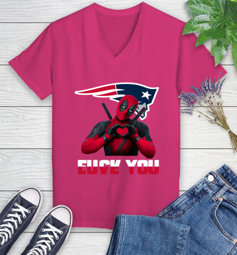 NHL New England Patriots Deadpool Love You Fuck You Football Sports Women's V-Neck T-Shirt 9