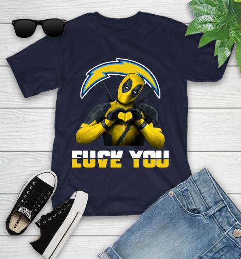 NHL San Diego Chargers Deadpool Love You Fuck You Football Sports Youth T-Shirt 2