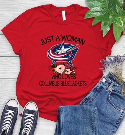 NHL Just A Woman Who Loves Columbus Blue Jackets Hockey Sports Women's T-Shirt 9