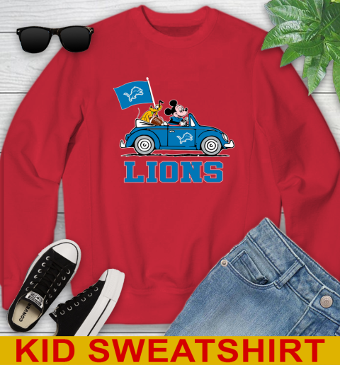 NFL Football Detroit Lions Pluto Mickey Driving Disney Shirt Youth Sweatshirt 8