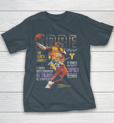 Kobe Bryant The Black Mamba 5 Times NBA Champions Signatures Youth T Shirt Tee For Sports