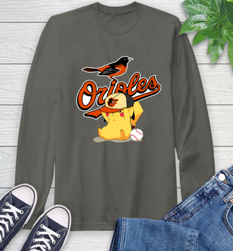 MLB Pikachu Baseball Sports Baltimore Orioles Long Sleeve T-Shirt 8