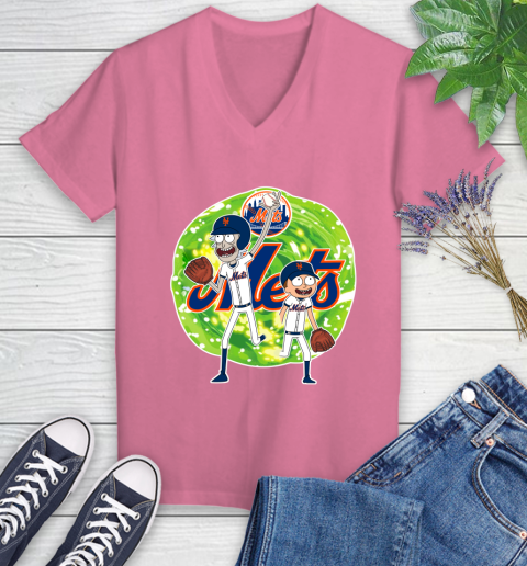 MLB New York Mets Rick And Morty Baseball Sports Women's V-Neck T-Shirt 13