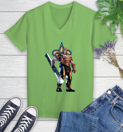 NFL Thanos Gauntlet Avengers Endgame Football New Orleans Saints Women's V-Neck T-Shirt 11