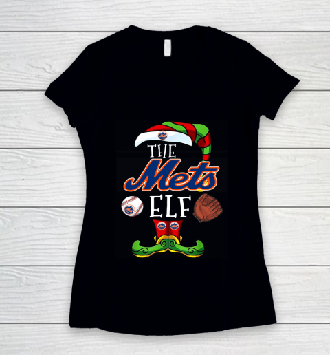 New York Mets Christmas ELF Funny MLB Women's V-Neck T-Shirt