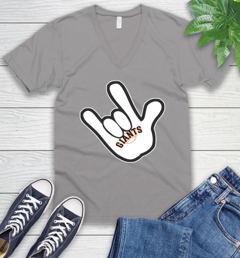 San Francisco Giants MLB Baseball Mickey Rock Hand Disney V-Neck T-Shirt 4