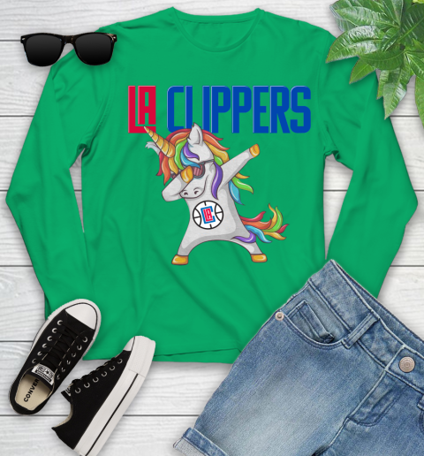 LA Clippers NBA Basketball Funny Unicorn Dabbing Sports Youth Long Sleeve 6