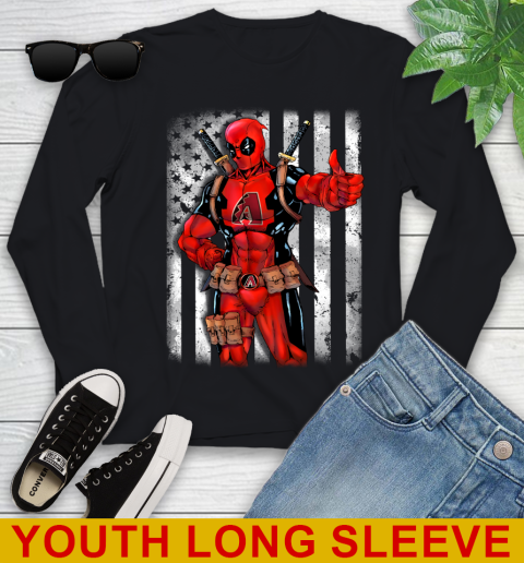 MLB Baseball Arizona Diamondbacks Deadpool American Flag Shirt Youth Long Sleeve