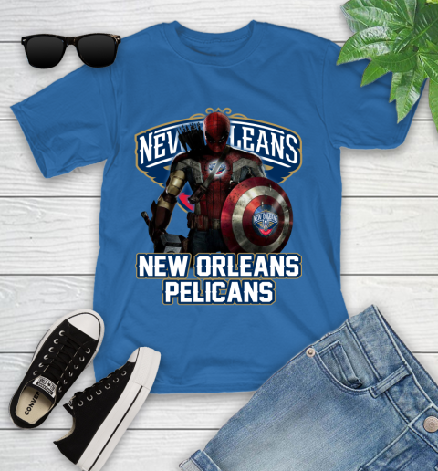 New Orleans Pelicans NBA Basketball Captain America Thor Spider Man Hawkeye Avengers Youth T-Shirt 9