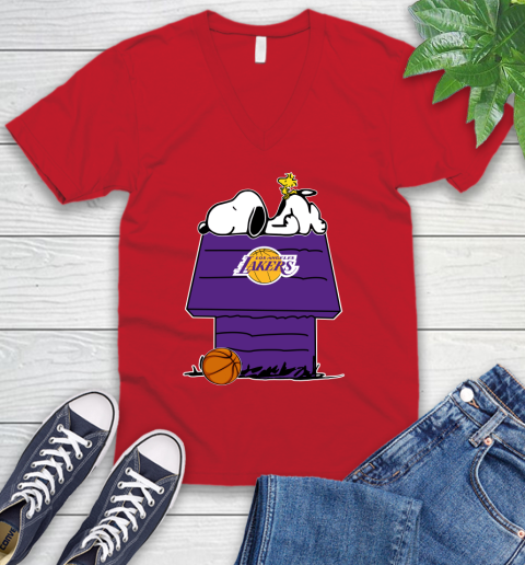 Los Angeles Lakers NBA Basketball Snoopy Woodstock The Peanuts Movie V-Neck T-Shirt 7