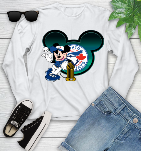 MLB Toronto Blue Jays The Commissioner's Trophy Mickey Mouse Disney Youth Long Sleeve