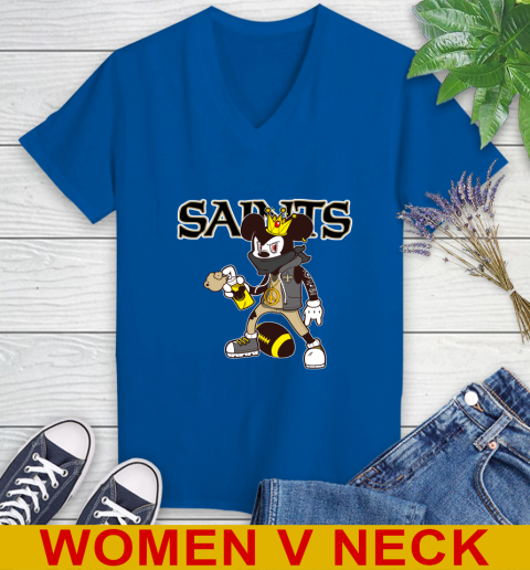 New Orleans Saints NFL Football Mickey Peace Sign Sports Women's V-Neck T-Shirt 11