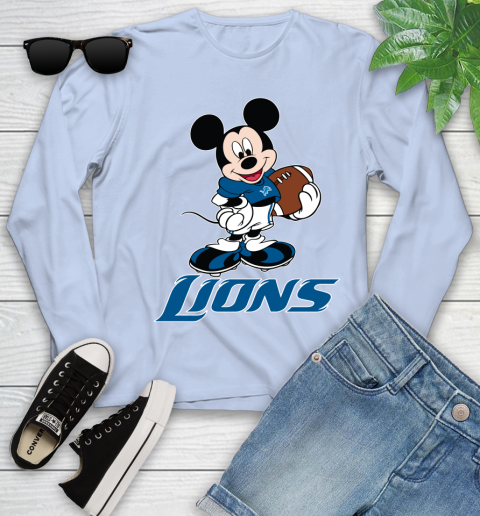NFL Football Detroit Lions Cheerful Mickey Mouse Shirt Youth Long Sleeve 9