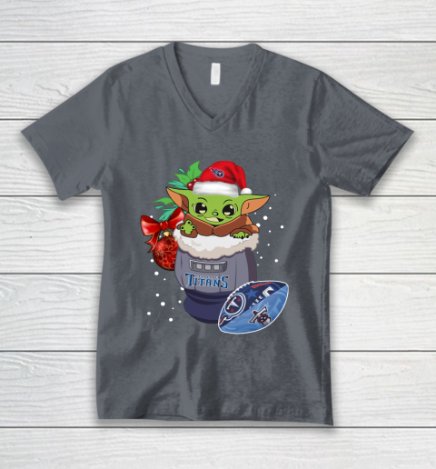 Tennessee Titans Christmas Baby Yoda Star Wars Funny Happy NFL V-Neck T-Shirt 5