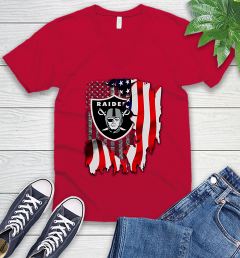 Oakland Raiders NFL Football American Flag V-Neck T-Shirt 6