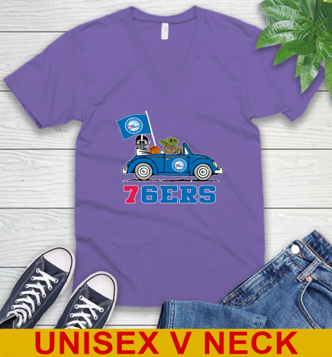 NBA Basketball Philadelphia 76ers Darth Vader Baby Yoda Driving Star Wars Shirt V-Neck T-Shirt 9
