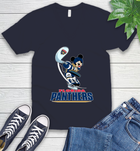 NHL Hockey Florida Panthers Cheerful Mickey Mouse Shirt V-Neck T-Shirt 3