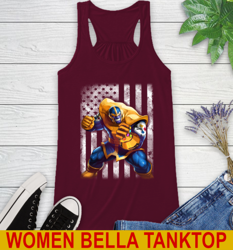 NFL Football Pittsburgh Steelers Thanos Marvel American Flag Shirt Racerback Tank 2