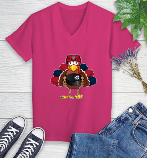 Winnipeg Jets Turkey Thanksgiving Day Women's V-Neck T-Shirt 9