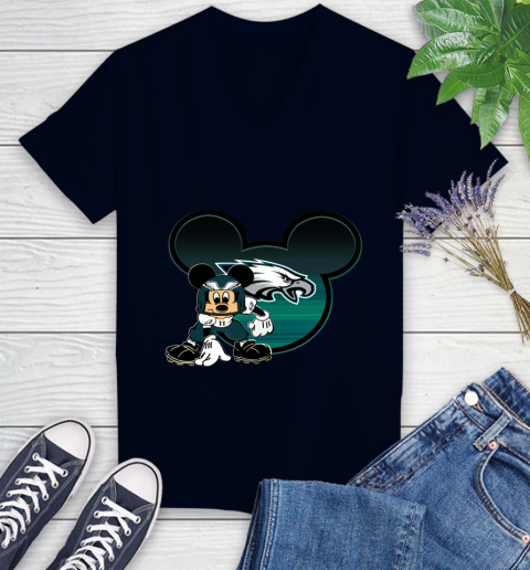 NFL Philadelphia Eagles Mickey Mouse Disney Football T Shirt Women's V-Neck T-Shirt 3